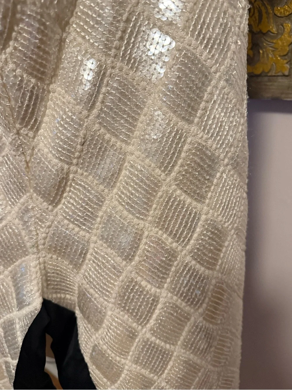 Chanel Silk Sequin Diamond Trousers Ivory Black FR 40